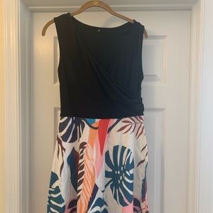 Women’s Casual V Neck Floral Sundresses Aline Sleeveless Midi Summer Dress